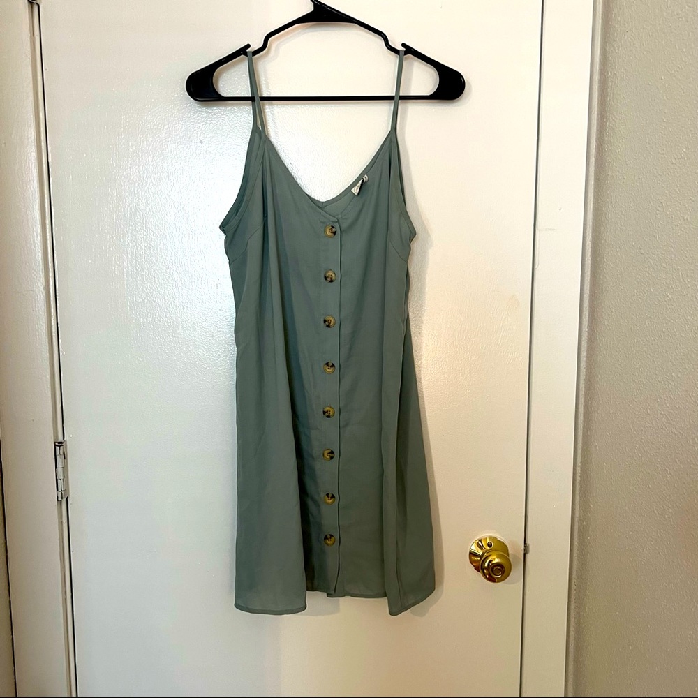 Paper crane sage green mini sleeveless dress